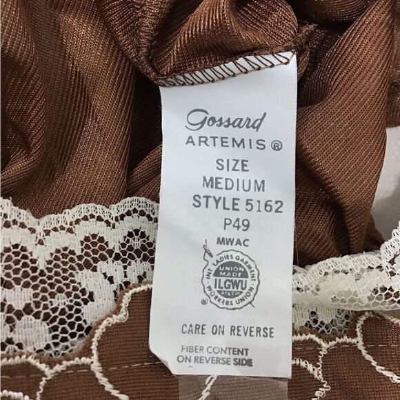 LGWU USA Made Gossard Artemis 70s Lace Night Gown Brown Vintage Size Medium - Picture 9 of 11